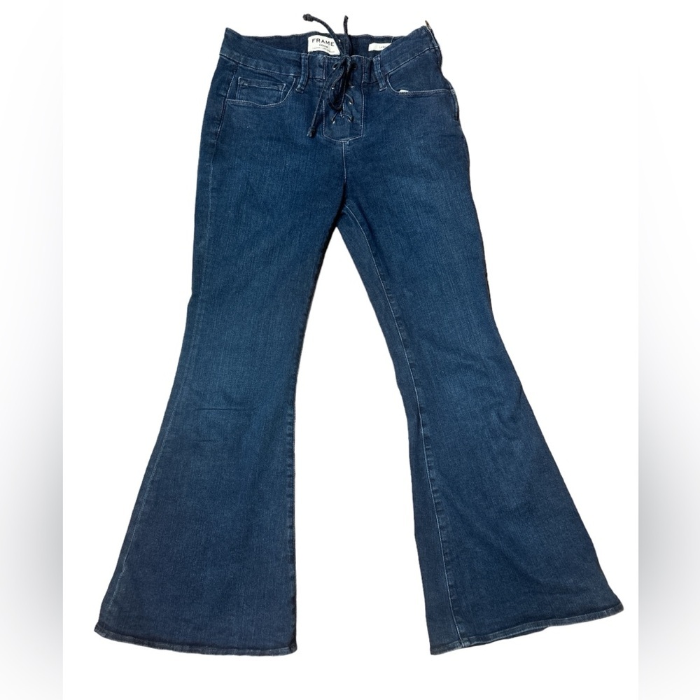 Frame Denim Le Bell Crop Flare Medium Wash Stretchy Jeans Size 26